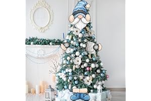 Auirre Winter Gnome Blue Christmas Tree Topper Head Arms and Legs, Get Cozy Coffee Decorative Tree Ornaments Decor, Holiday Seasonal Indoor Home Decorations Party Supplies