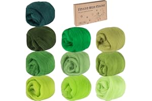 Lemonfilter Needle Felting Kit, 10 Color Fibre Wool Roving for Beginner Felted Animal Flower Crafts Making, Felting Wool Roving for Needle Felting Wool Handmade Spinning DIY Craft Materials(Green)