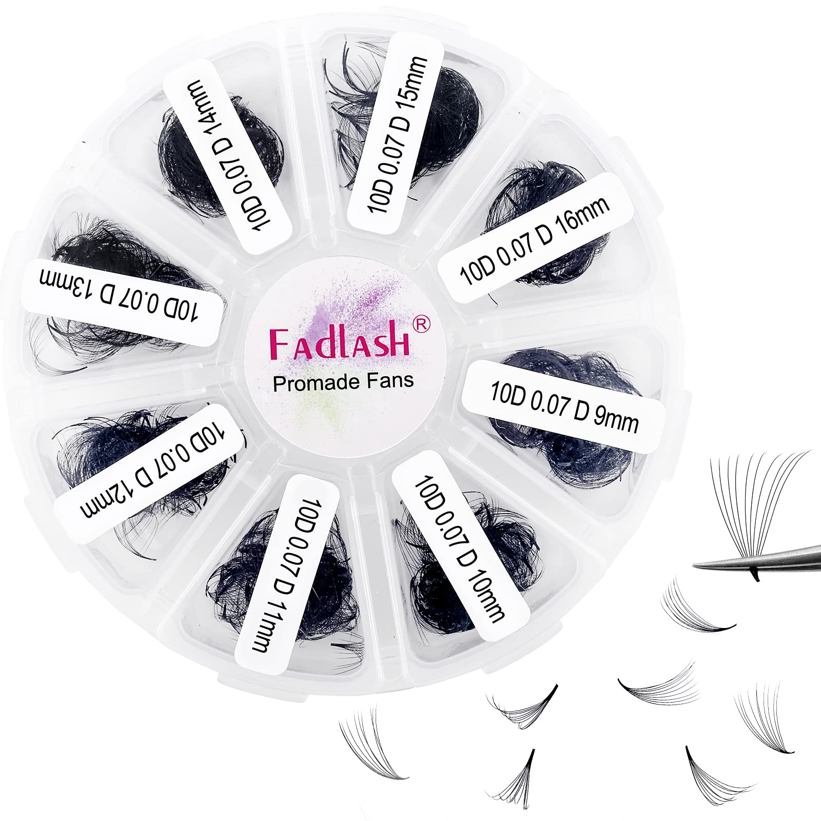 Photo 1 of FADLASH 1000 Fans 10D Premade Volume Eyelash Extensions Mixed Tray Premade Fans Eyelash Extensions D Curl Premade Lash Fans Pointed Handmade Promade Loose Fans Thin Base (10D-0.07D,9-16mm)