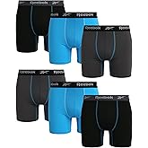 Reebok Mens Boxer Briefs - 6 Pack 6'' Inseam Moisture Wicking Mens Underwear Tag Free Boxer Briefs with Contour Pouch