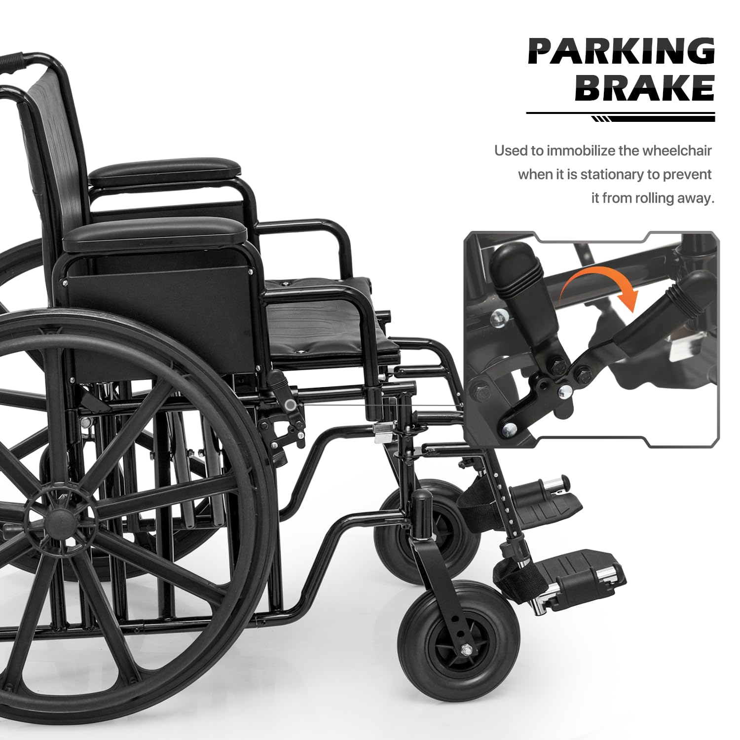monicare Wide Foldable Bariatric Wheelchair for Adult 500-lbs Heavy-Duty Folding Transport Self-Propelled Wheel Chair with 24-Inch Seat