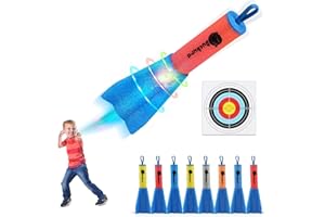 DUCKURA Slingshot Finger Rockets, 8 Pack LED Foam Rocket Launchers and 15.8" x 15.8" Foldable Target, Outdoor Indoor Camping Game Activities, Easter Basket Stuffers Gifts Party Favor Toys for Kids Age 5 6 7