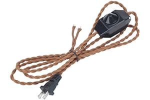 KIVEN SKIVTGLAMP 8.2' Braided Wire with Dimmer Weave Rope for DIY Retro Style Replacement Open Wires Dimmable Switch Plug-in Cord（Brown）