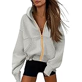 Fisoew Women's Zip Up Hoodies Sweatshirts Casual Long Sleeve Hooded Jackets Fall Trendy Y2K Clothes