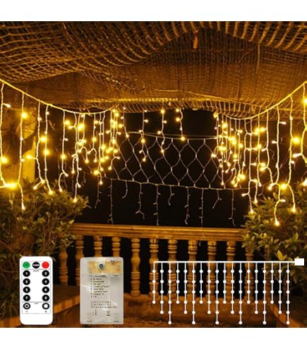 RECESKY 100 Warm White Icicle Lights – 7.7Ft Curtain String Light For Indoor/Outdoor