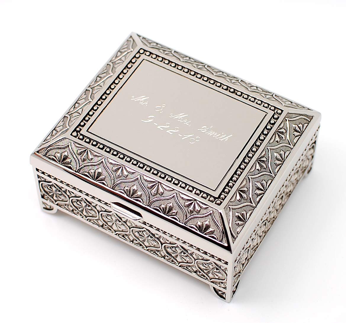 Newfavors Personalized Jewelry Box with 3 Lines Text Engraving Engraved 4 Inch Antique Jewelry