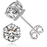 UNFAAR 18K White Gold Plated Sterling Silver Brilliant Round Cut Cubic Zirconia Stud Earrings Simulated Diamond Stud Earrings for Women Men Hypoallergenic