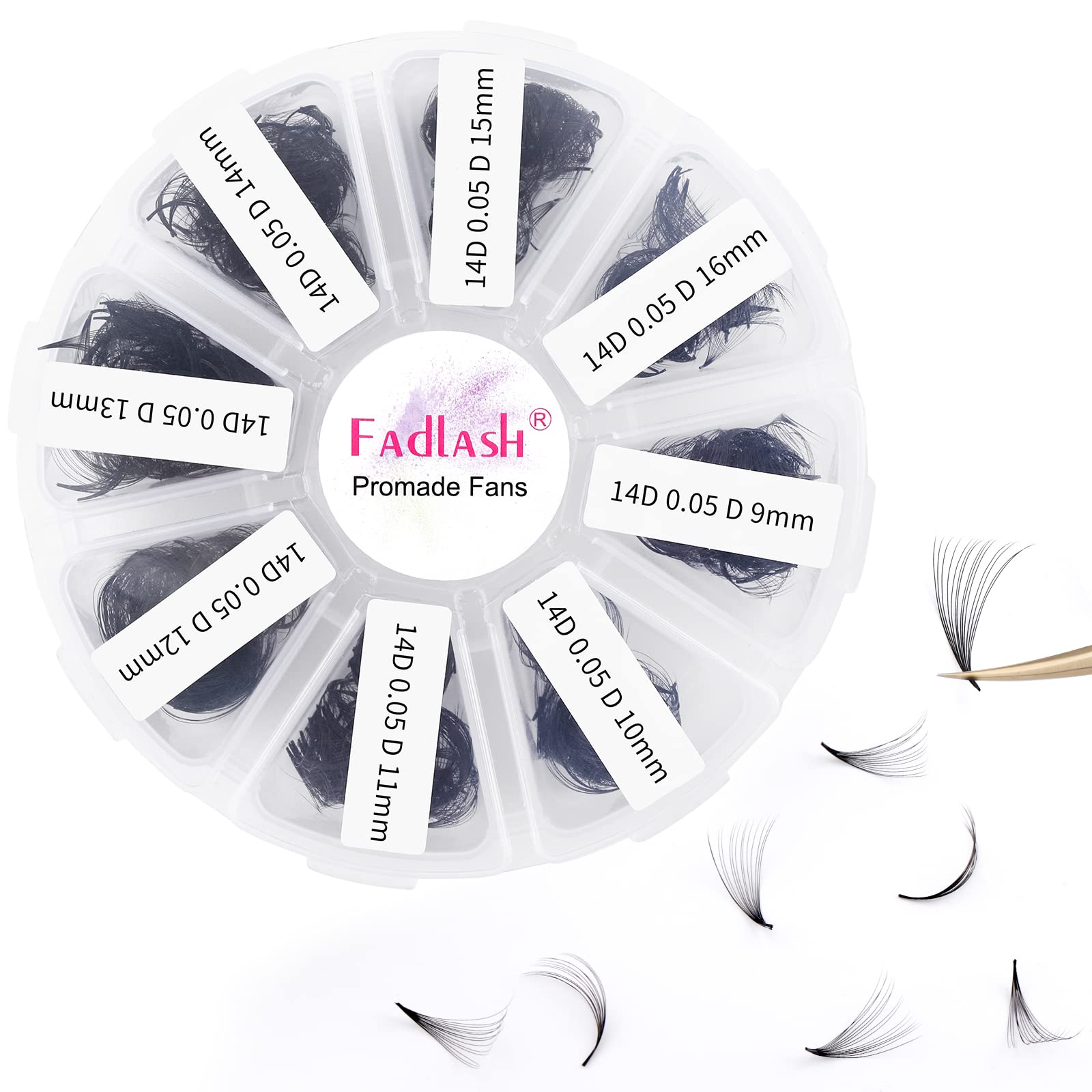 Premade Volume Eyelash Extensions 14D 0.05 D Curl 1000pcs Russian Lashes 9-16mm Mixed Tray Pre-Made Russian Lashes Handmade Promade Loose Fans — image 1