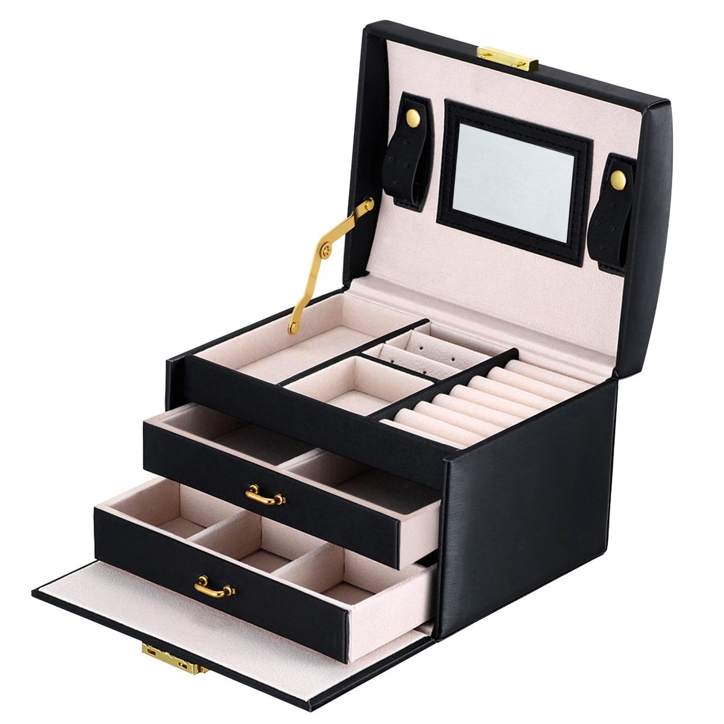 Goldwheat Jewelry Box with Lock and Mirror Lockable Travel Jewelry