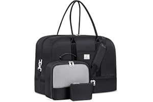 IBFUN Weekender Bags for Women, Large Overnight Bag Canvas Travel Duffel Bag Carry On Tote with Shoe Compartment 21" 3Pcs Set