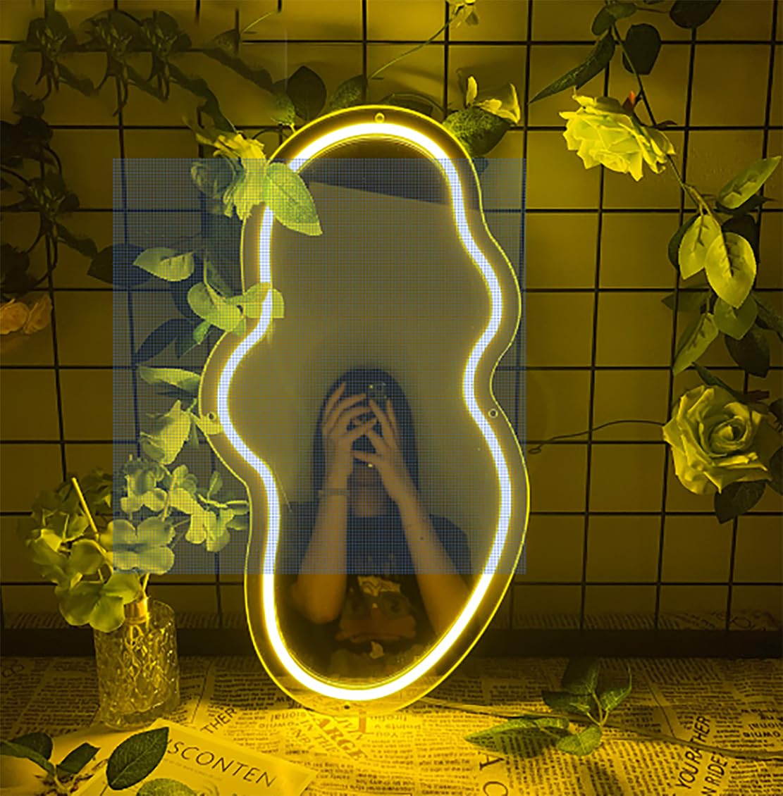 Ulalaza LED Acrylic Mirror Neon Light Heart/Cat/Letter/Wavy Wiggle Shape Witch's Mirror Gothic Wall Decor Romantic Various-shape Cute for Bedroom Decor Home Studio Dorm Room Wedding