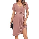 Ekouaer Women Short Sleeve Maternity Nursing Dress Casual V Neck Breastfeeding Loungewear Ribbed Knit Pregnancy Dresses S-XXL