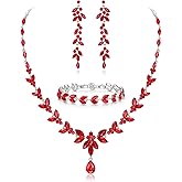 EVER FAITH Austrian Crystal Bridal Bridesmaid Jewelry Sets, Elegant Marquise Rhinestone Leaf Necklace Dangle Earrings Tennis Bracelet Set for Women