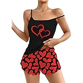 VVNTY Valentines Pajamas for Women: Valentines's Cami Top and Heart Shorts Camisole Pjs Set Loungewear Sleepwear