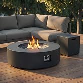 Garvee 48 Inch Outdoor Fire Pit Fire Table | Propane Fire Pit Table 50,000 BTU with Concrete Round Base, Removable Lid, Lava Rocks &amp; 304 Stainless Steel Burner, Gas Fire