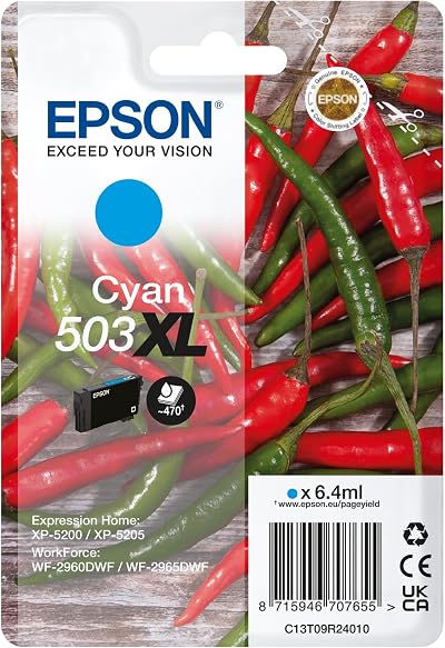 Epson 503XL Cyan Ink Cartridge Genuine Cyan 503XL