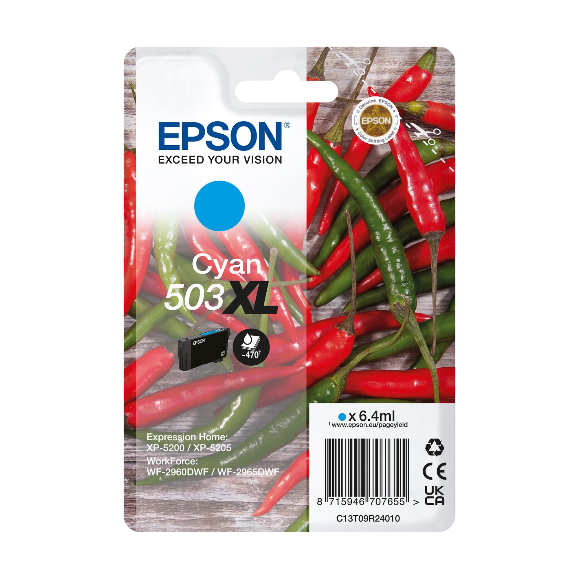 Epson 503XL Chillies, Genuine Cyan Ink Cartridge