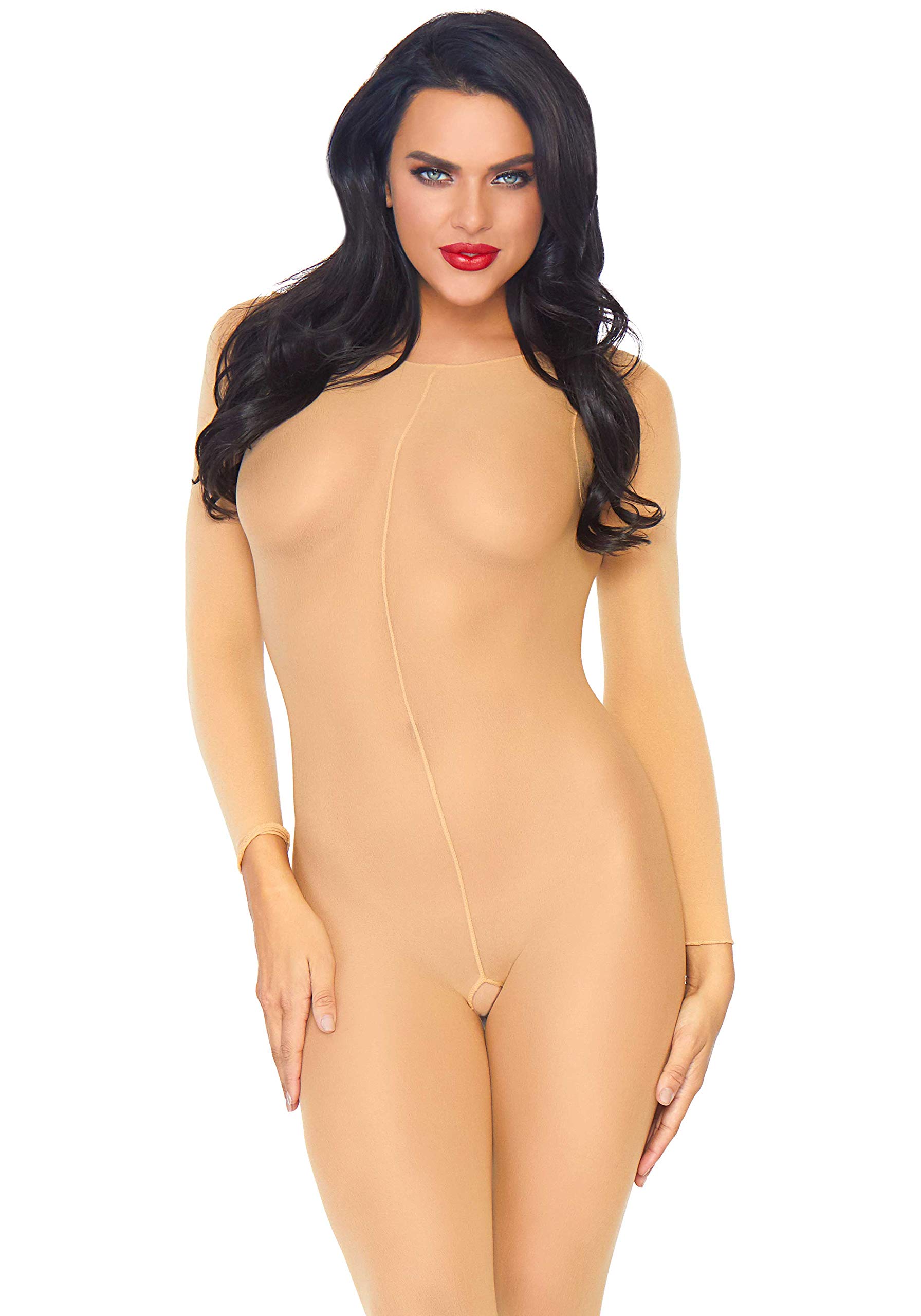 Leg Avenue Women's Sheer Long Sleeved Bodystocking, One Size, Nude