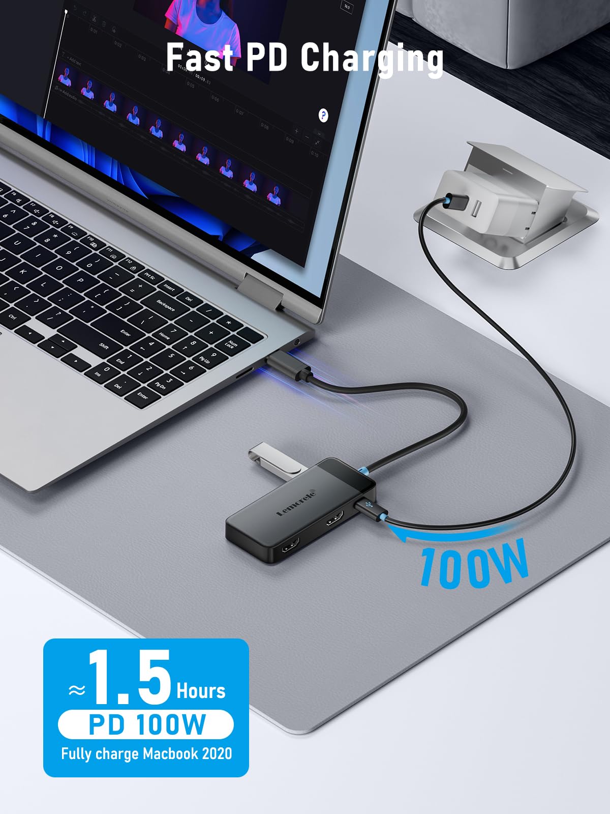 Docking Station USB C Hub Dual HDMI, 2026 Upgrade Lemorele USB C Dock 2*HDMI Adapter 4K, 3 USB 3.0/2.0, PD 100W für Windows, MacBook, Dell, HP, Surface 3