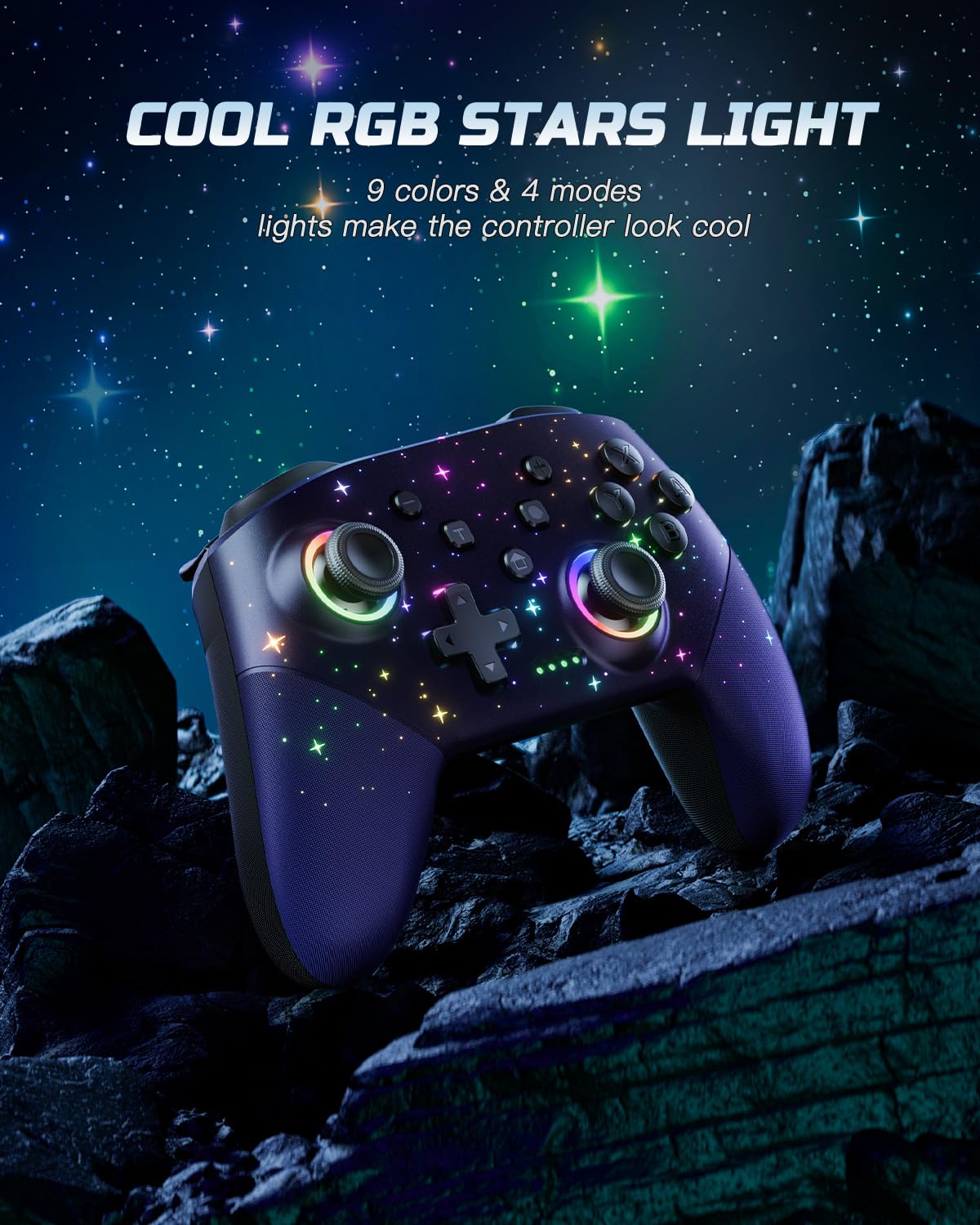 VOYEE Switch Controller, LED Star Wireless Pro Controllers Compatible with Switch/Lite/OLED, Multi-Platform Windows PC with 9 Colors Colorful RGB Lights/Programmable/Vibration/Turbo/Wakeup