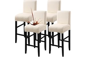 Fuloon Waterproof Bar Stool Covers 4 PCS, Stretch Chair Slipcover for Pub Tall Chair with Backs Counter Barstool Cover Removable Washable (Beige)
