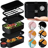 KARRICO Double Premium Bento Box Adult, 67 fl oz BPA-Free - Black Stackable Lunch Box with Leak-Proof Lids & Dividers, Perfect for Meal Prep, Lunches & Portion Control