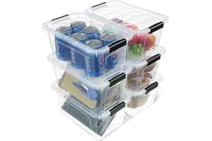 EOENVIVS Plastic Storage Bins with Lids 6 Pack, 7 Quart Storage Containers With Black Buckle Latch, Stackable Storage Organizers for Home Pantry Office Classroom Organization, Clear