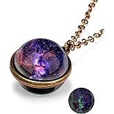 ASFKIPMF Galaxy Pendant Necklaces Planets Necklace Pendent Double-Sided Glass Ball Universe Galaxy Solar System Guardian Stars Necklace Astronomy Solar System Star Beautiful Necklace(1)
