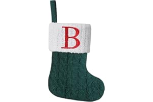 Pxniy Mini Green Knit Stocking,8.5 Inches Initial Monogram EmbroideGreen Christmas Stocking,Family Fireplace Hanging Ornament Xmas Holiday Decor Gift-Letter B