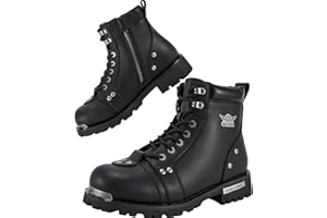Dream Apparel Mens Motorcycle Boots for Riding Biker with Side Zipper, Waterproof Black Faux Leather Biker Boots Ankle Booties, Lace Up Military Combat Booties with Low Heel