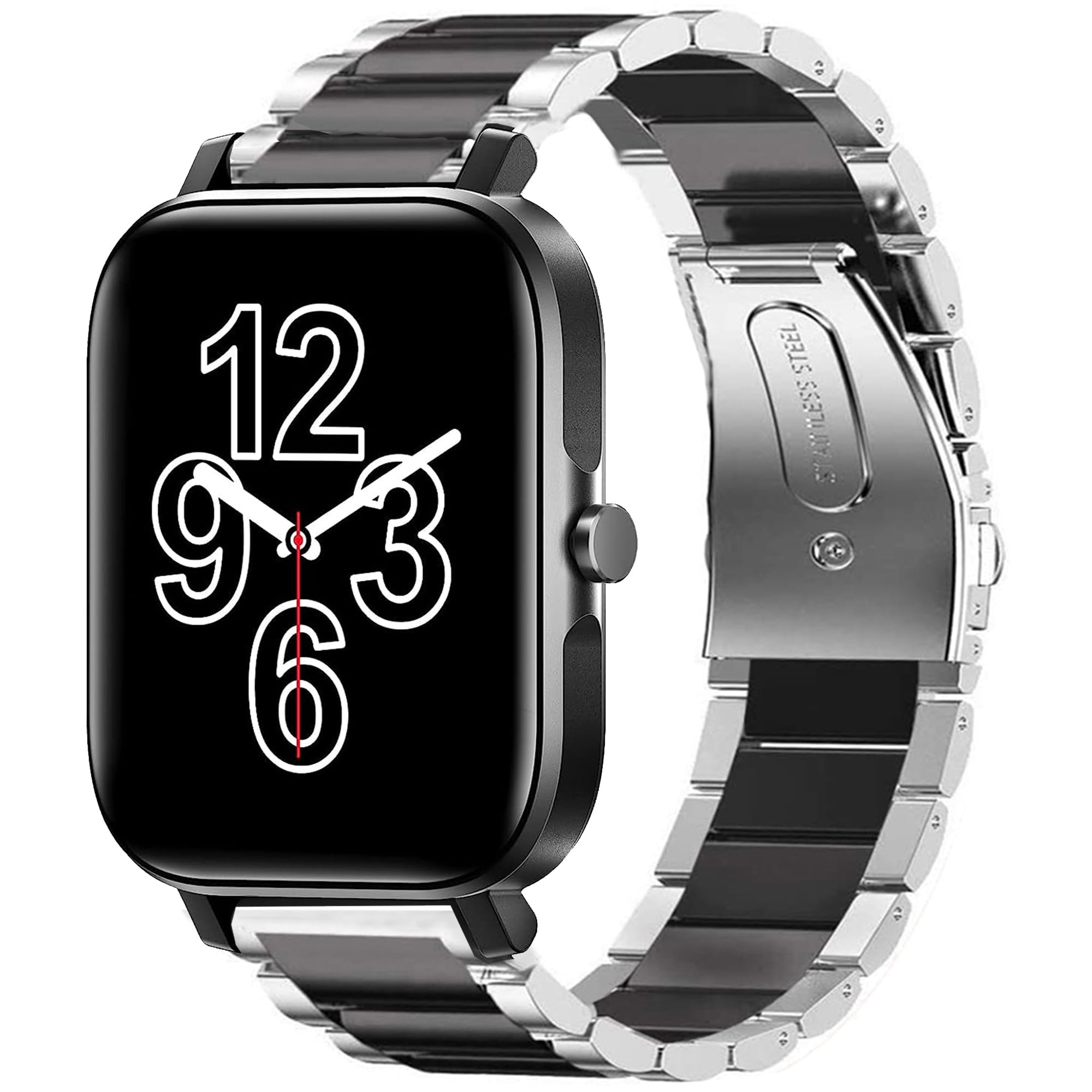 Compatible for ANCwear Smart Watch ANC-107, 1.83" Display Fitness Watch Band, Quick Release Stainless Steel Metal Replacement Straps Compatible with ANCwear 107 Smart Watch 1.83 inch (Silver-Black)