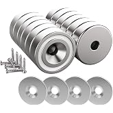 Magnetpro 12 Pieces Neodymium Magnets 25 LB Force | Strong Magnets Size 0.79"*0.28" with Countersunk Hole and Steel Capsule, Pot Magnet with 12 Steel Counterparts and Screws