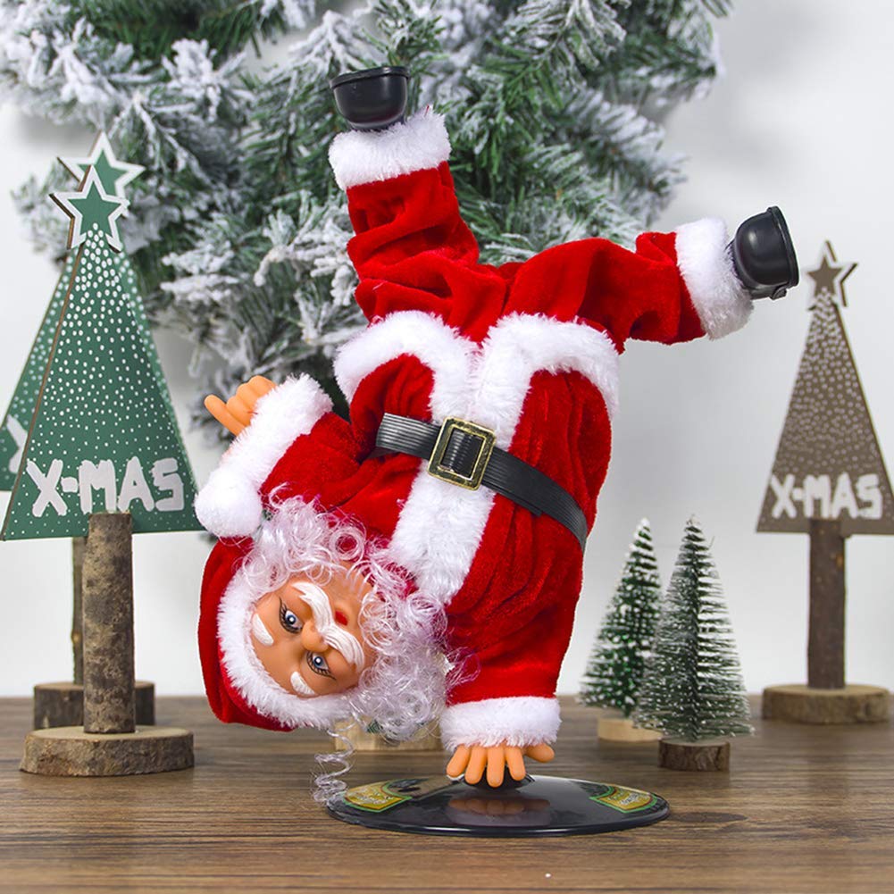 ITODA Dancing Singing Santa Claus Red Santa Christmas Figurine Handstand Rotating Street Dance Singing Christmas Music Ornament Gift Decoration