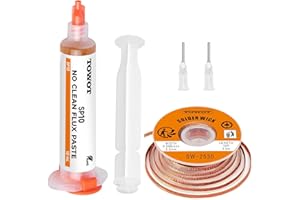 TOWOT 10ft Solder Wick Braid & No-Clean Soldering Flux Paste (10cc) - Desoldering Kit for Electronics Repair, PCB, Circuit Bo