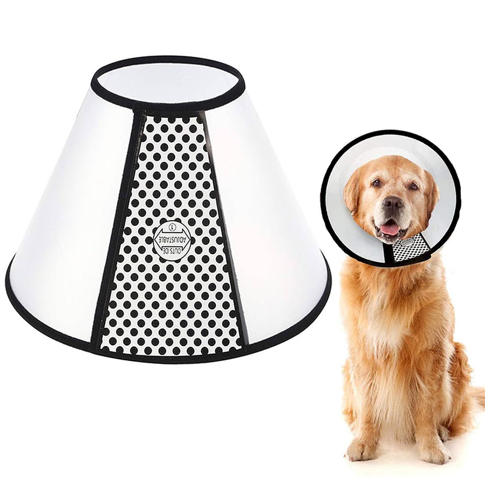 WYFCR Pet Cone Recovery, Large Dog Adjustable Elizabeth Recovery Protective Collar, Anti-Bite Lick Safety Neck Cover, for after Surgery Wound Healing, Trimming Nails, （Neck circumference 43-49cm）