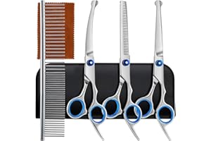 Oslynia Professional 5-in-1 Dog Grooming Kit, 4CR Stainless Steel, Dog Grooming Scissors with Safety Round Tip, Titanium Coat