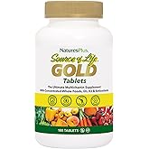 NaturesPlus Source of Life GOLD Multivitamin - 180 Tablets - With Vitamins D3, B12 &amp; K2 - Blood, Bone &amp; Immune Support - Vegetarian &amp; Gluten Free - 60 Servings
