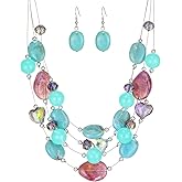 Layered Chunky Beaded Necklace for Women Colorful Multi-Layer Statement Necklace and Earrings Set Gift for Her