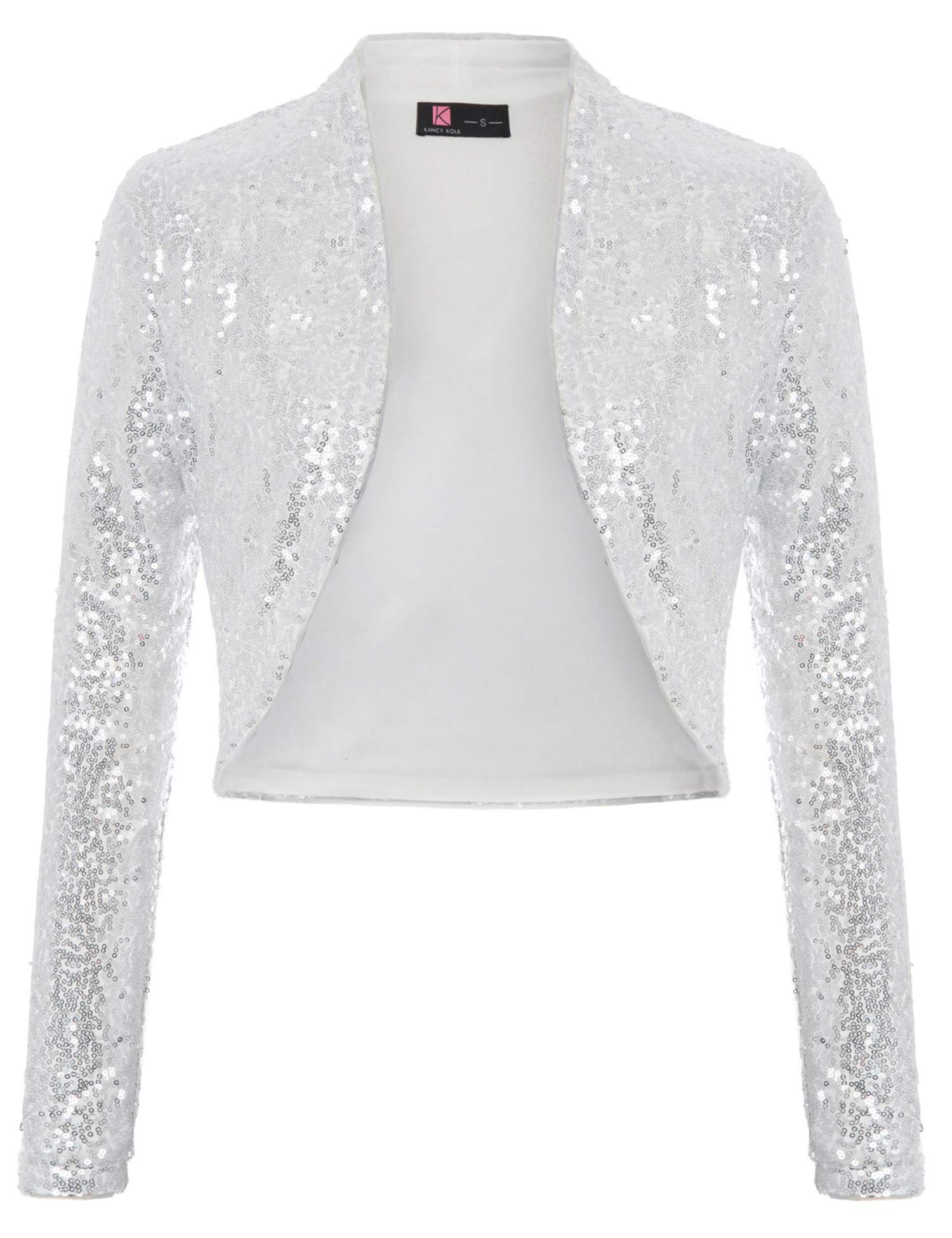 Blazer Silver Shimmer Shrug Sequin Shrug Bolero For Women's Flared
