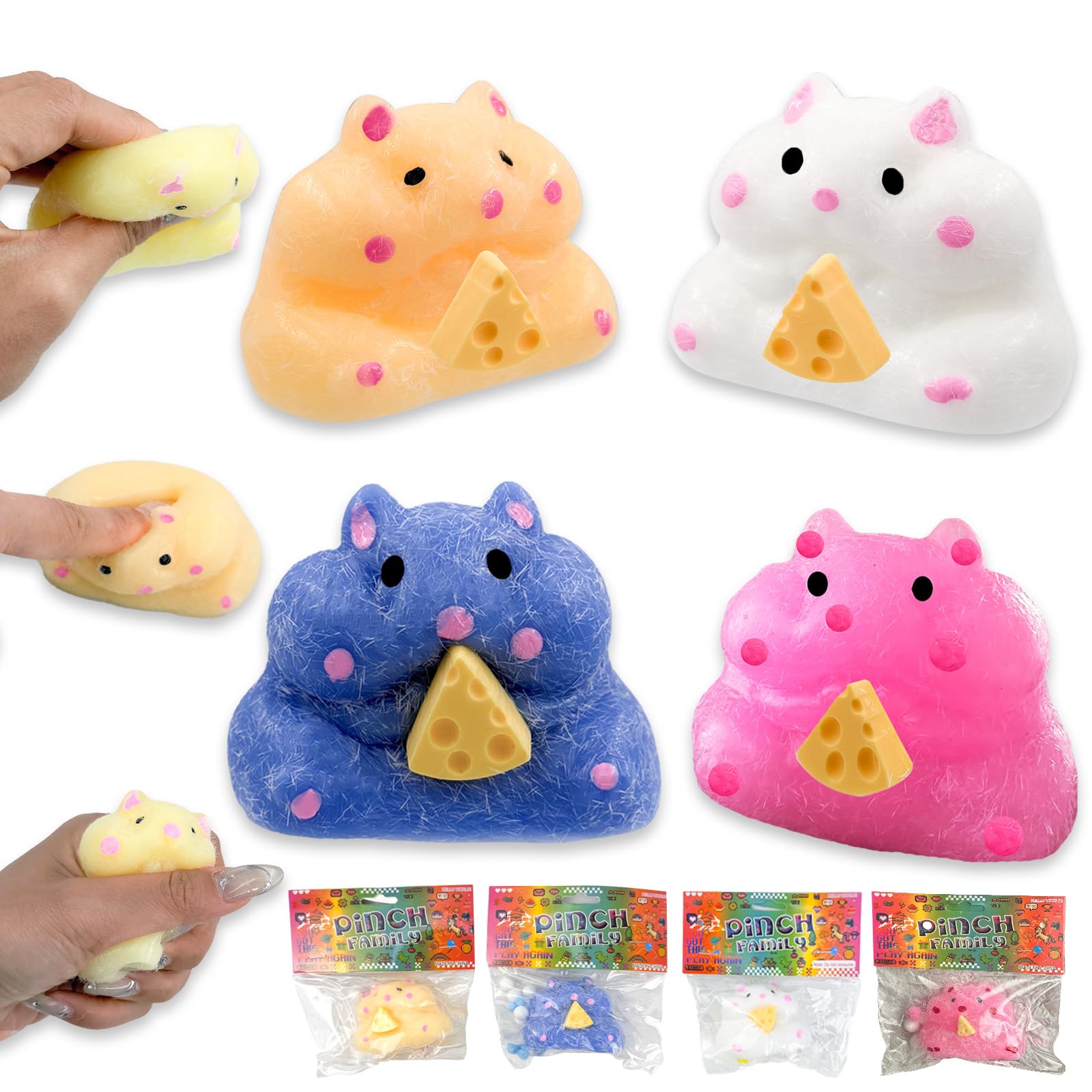 Photo 1 of 4 Pcs Squishy Hamster | Ultra-Soft TPR Sensory Squishy Fidget Toys for Stress Relief | Cute Party Favors, Classroom Prizes & Anxiety Relief Gifts for Adults Kids