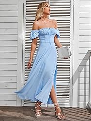 KUTUMAI Women's Summer Off Shoulder Maxi Dress Puff