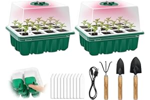 GRJYLS Seed Starter Tray Kit with Grow Light | 12 Flexible Pop-Out Cells Silicone Bottoms | Reusable Seedling Starter Trays with Humidity Dome,Garden Tools,Labels | for Starting Vegetable Flower Seeds