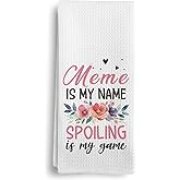 Qeheb Meme Gifts Kitchen Towels, Meme is My Name Spoiling is My Game Decorative Dish Tea Towels, Grandma Mother's Day Birthday Gifts from Granddaughter Grandson Hand Towels for Bathroom 16X24In