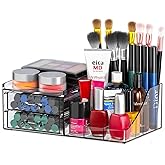 Acrylic Small Makeup Organizer with Drawers,Clear Skincare Organizer for Vanity,Dresser,Bathroom Countertop,Cute Cosmetic Organizer for Lip Gloss,Makeup Brush,Beauty,Skin Care and Cosmetic Storage