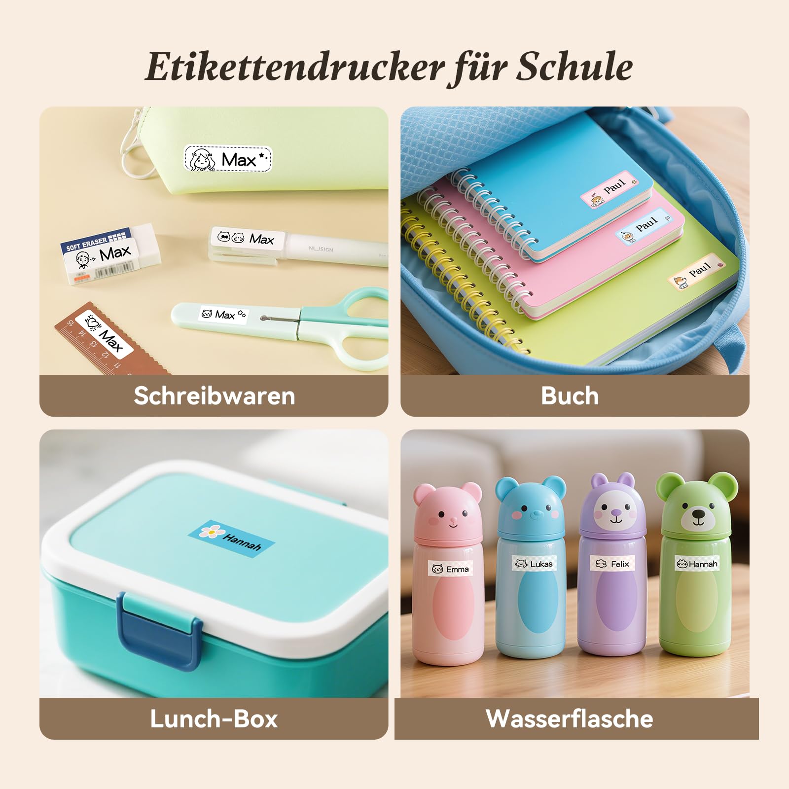 NIIMBOT Namensaufkleber Etikettendrucker, D110 Bluetooth Etikettiergerät, mit wasserdichte Etiketten 155 Stück/Rolle, Für Zuhause Büro Schule Kindergarten, Weiß 2