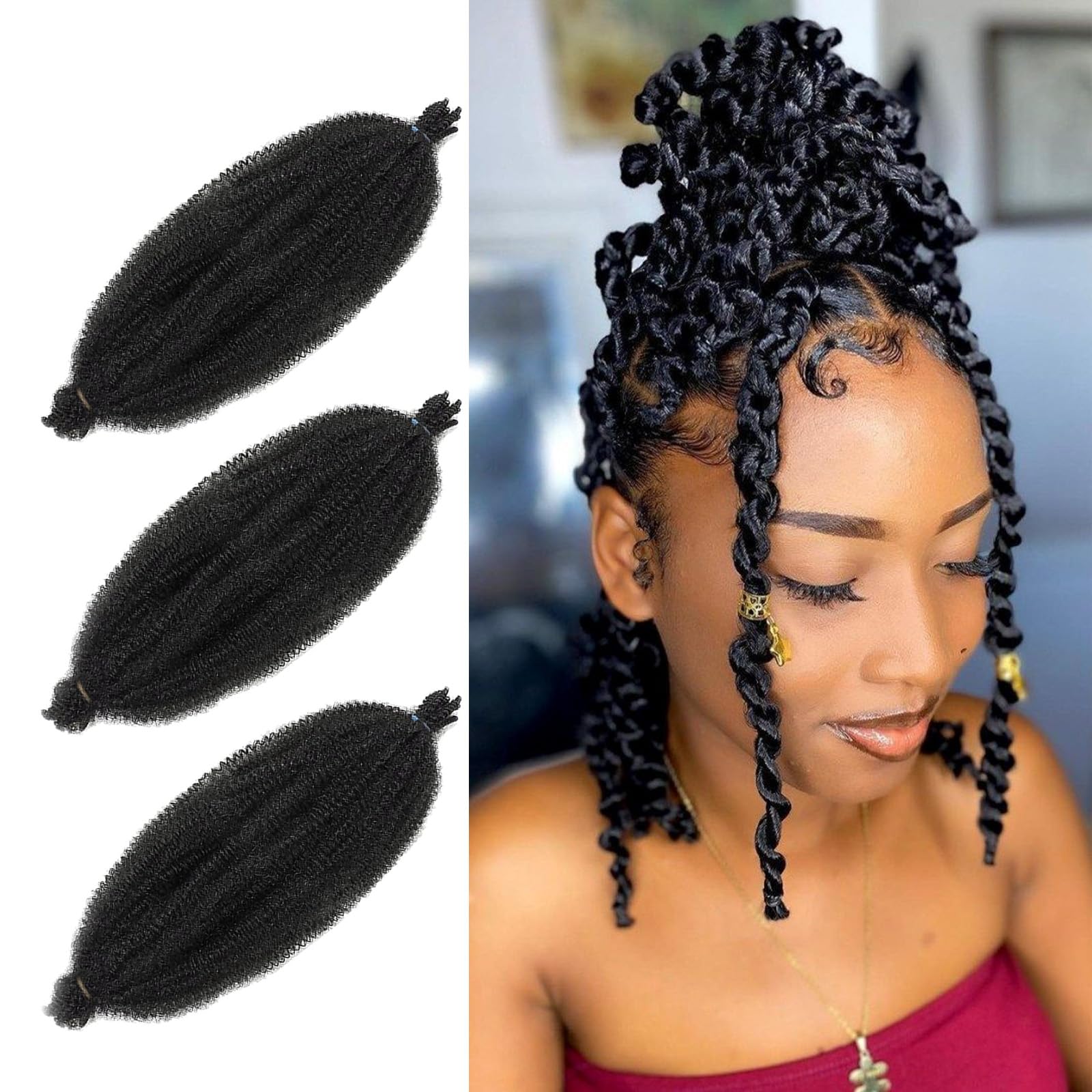 3 Packs 12 Inch Soft Twist Hair for Afro Marley Locs, Black Pre-Separated Spring Twist Hair for Locs Crochet Braiding Hair for Curly Marley Braiding Hair Extensions for Women — image 1