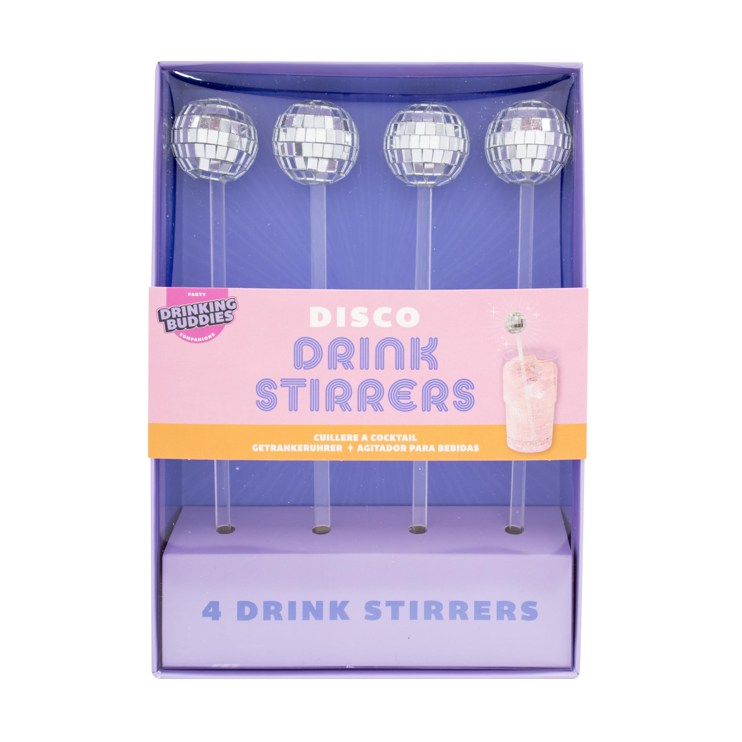 Reusable Disco Drink Stirrers 4 Pack, Trendy Disco Ball Barware, Retro Party Accessories, Groovy Drinkware