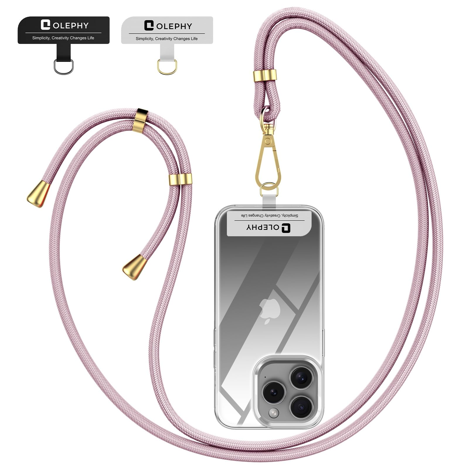 OLEPHY Crossbody Phone Lanyard Strap with 2 Pack Patchs, Adjustable Universal Nylon Neck Strap Compatible with Most Smartphones and Cases, Rose Gold — image 1