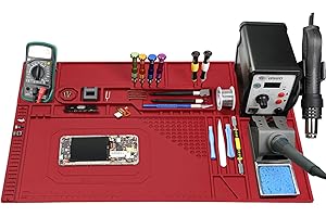SIVIAS Fully functional Silicone Soldering Mat Heat Resistant 932°F, Oversized Electronic Repair Work Mat can Accommodate a Multimeter, Hot Air Gun, Soldering Iron, Silicone Repair Mat with Magnetic Area