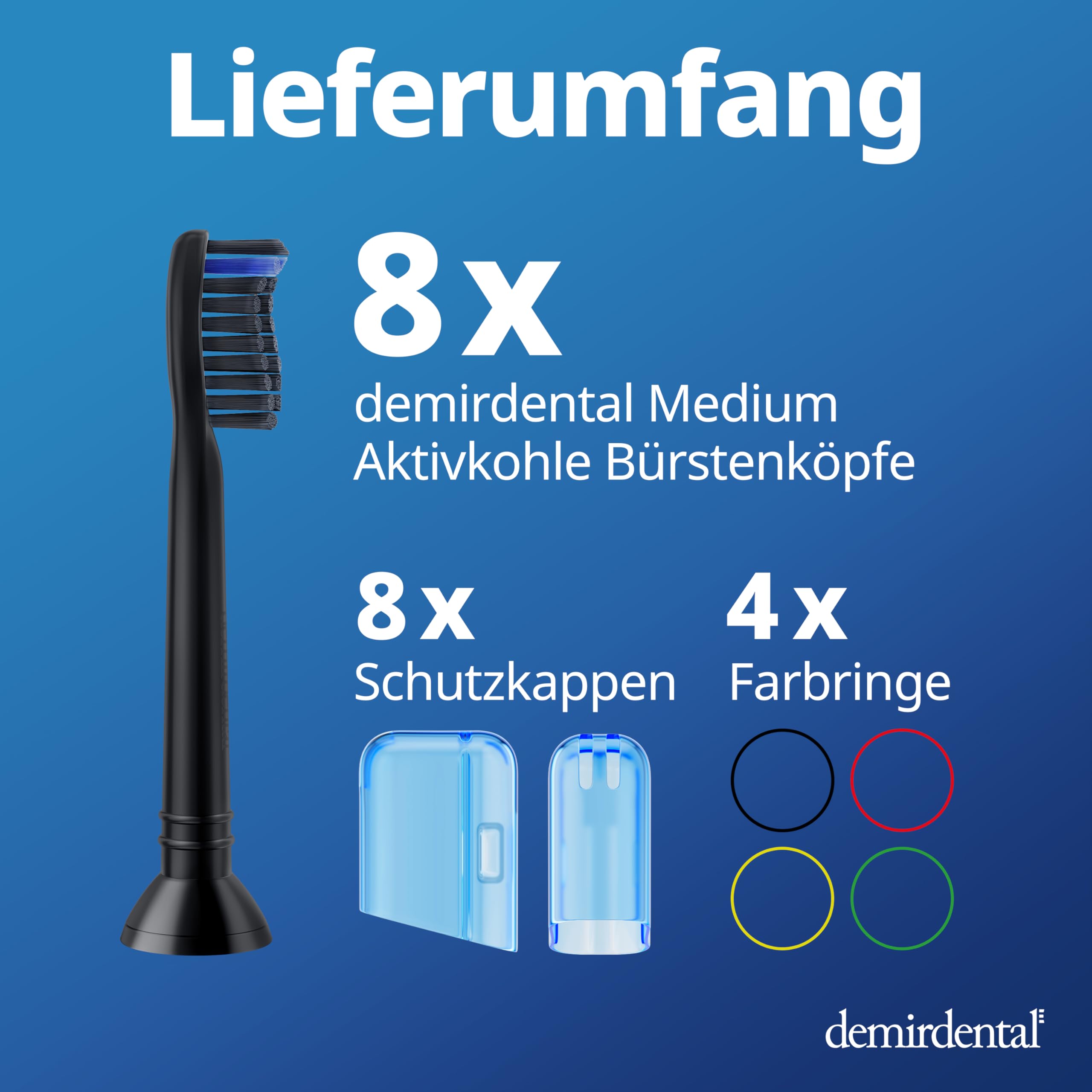 8er demirdental Ersatzbürsten passend für Philips Sonicare, Aktivkohle Aufsätze & Aufsteckbürsten, Medium Bürstenköpfe für natürliche Reinigung, Schwarz 7